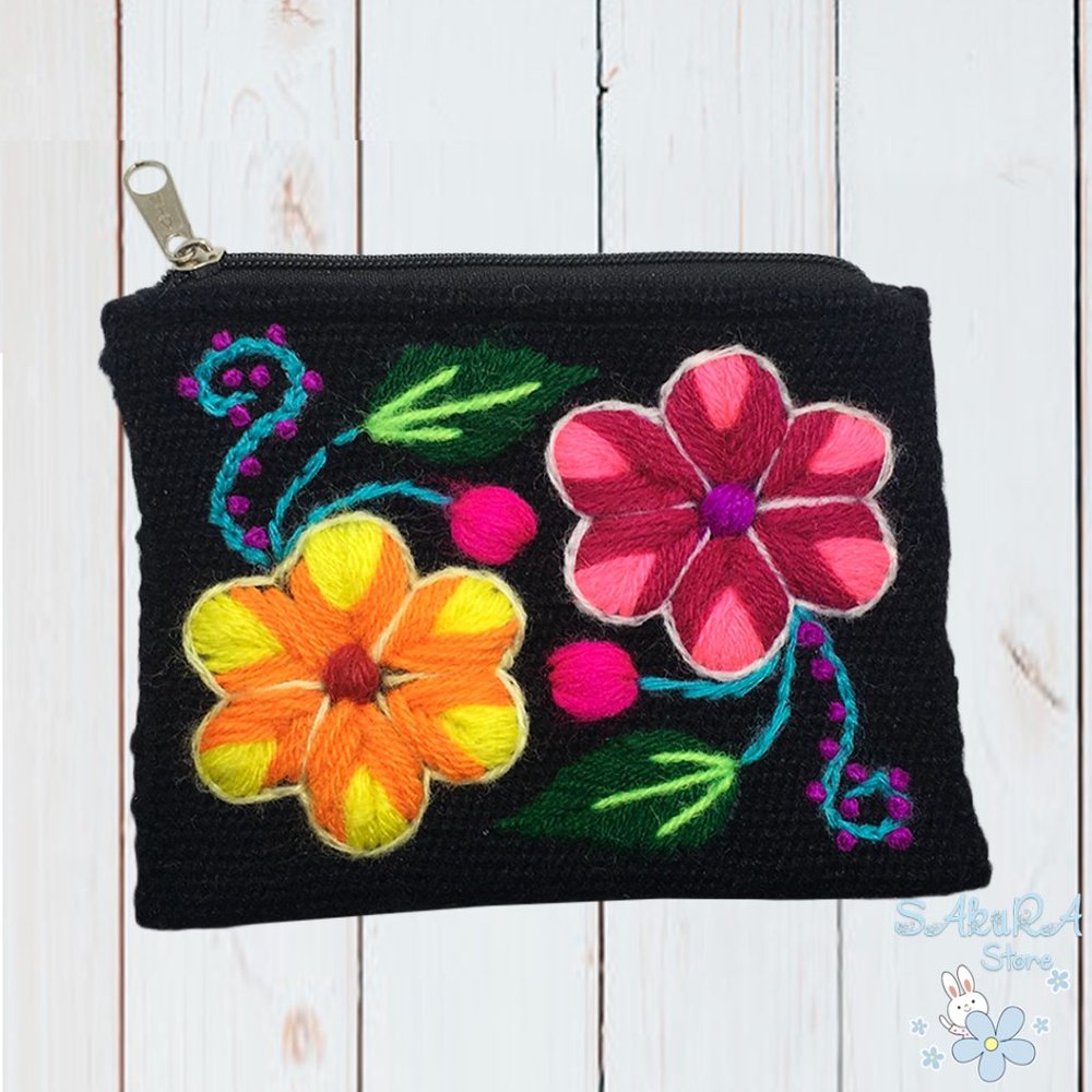 NEW FLOWERS BOHO ETHNIC PERUVIAN WOMEN'S EMBROIDERY TEXTILE COIN PURSE WALLET